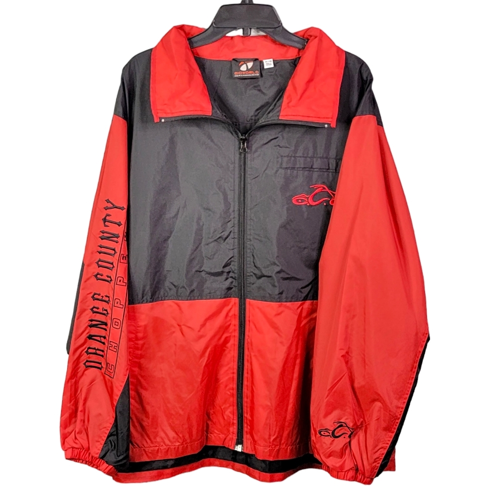 Orange County Choppers Vintage Y2K Black Red Embroidered Logo Windbreaker XL